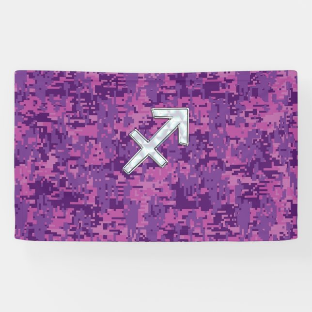 Sagittarius Zodiac Symbol Pink Digital Camouflage Banner (Horizontal)