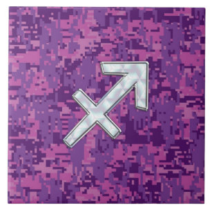 Sagittarius Zodiac Symbol Pink Digital Camouflage Ceramic Tile