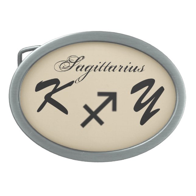 Sagittarius Zodiac Symbol Standard by K Yoncich Oval Belt Buckle (Front)