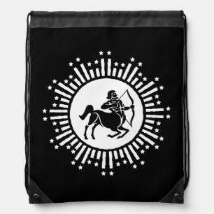 Sagittarius Zodiac Symbol with Starburst Drawstring Bag