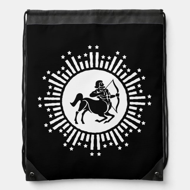 Sagittarius Zodiac Symbol with Starburst Drawstring Bag (Front)