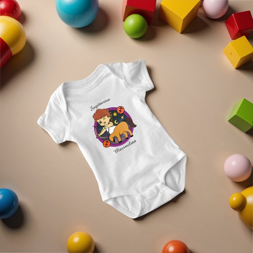 Sagittarius Zodiac Whimsical Astrology Cartoon Baby Bodysuit