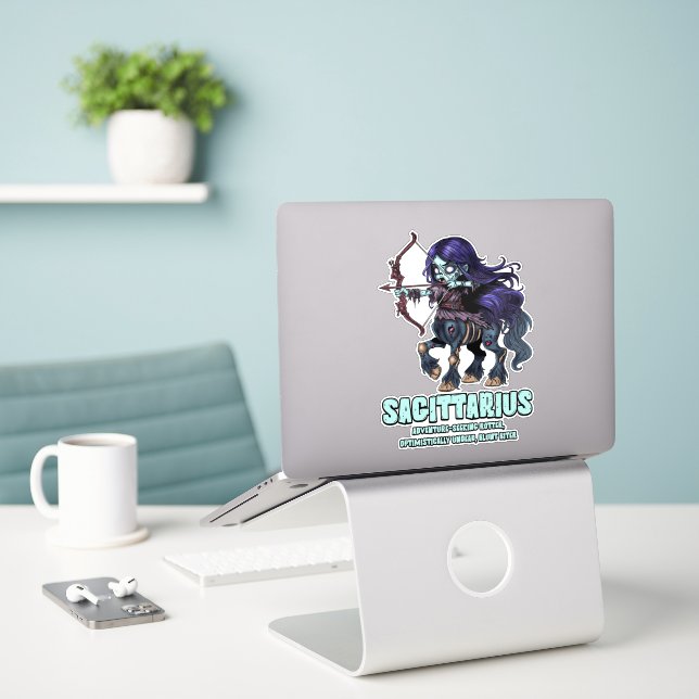 Sagittarius Zombie Sticker (Laptop On Desk)