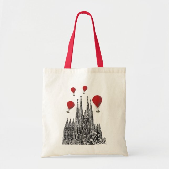 Sagrada Familia and Red Hot Air Balloons 2 Tote Bag (Front)
