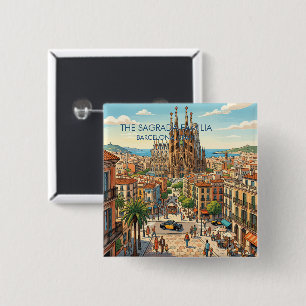 Sagrada Familia Barcelona Spain Travel Art Vintage Button