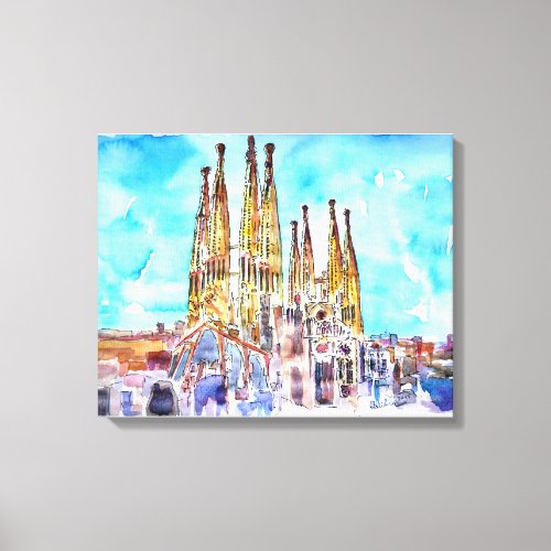 Sagrada Familia Barcelona watercolor painting Canvas Print