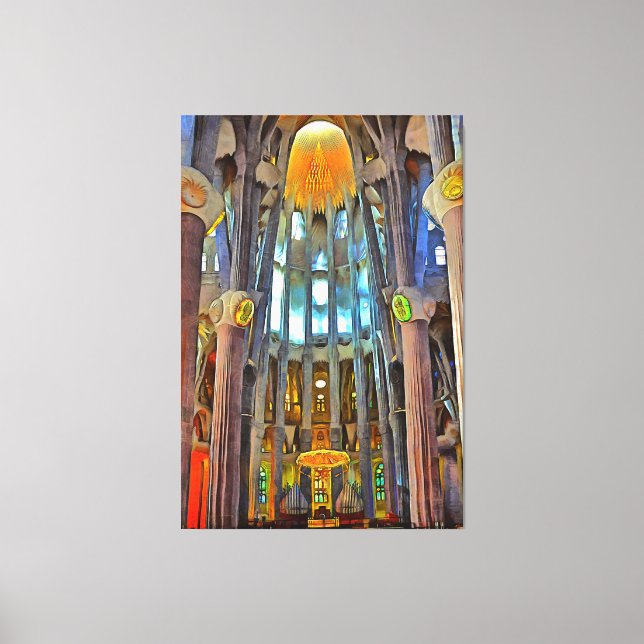 Sagrada Familia. View inside at sunset. Canvas Print (Front)