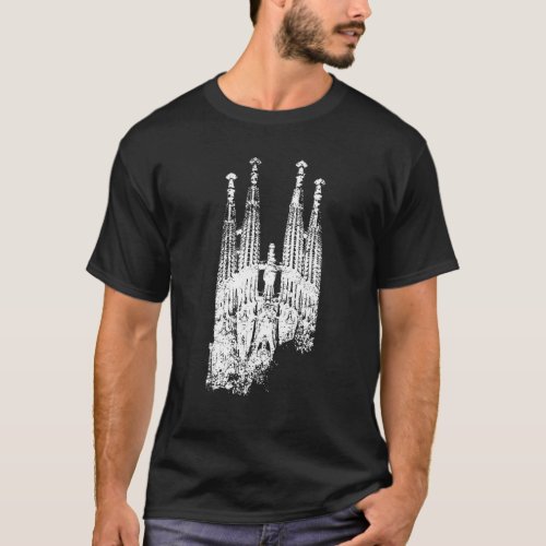 Sagrada Familia Vintage Skyline Spain Fan I Love B T_Shirt