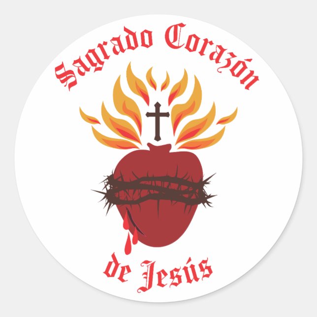 Sagrado Corazón de Jesús/Sacred Heart of Jesus Classic Round Sticker (Front)