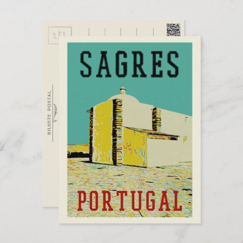 Sagres promontory illustration Algarve Portugal Postcard