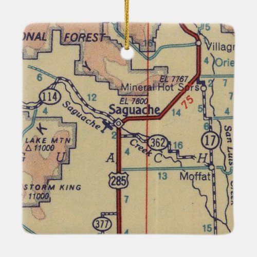 Saguache CO Vintage Map Ceramic Ornament