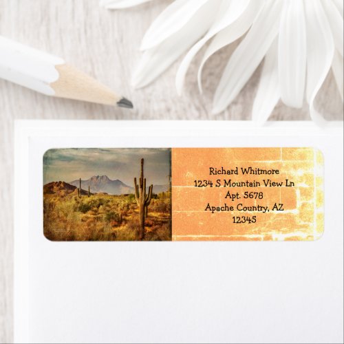 Saguaro Cacti Arizona Desert Mountain View Label