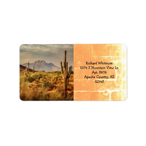 Saguaro Cacti Arizona Desert Mountain View Label