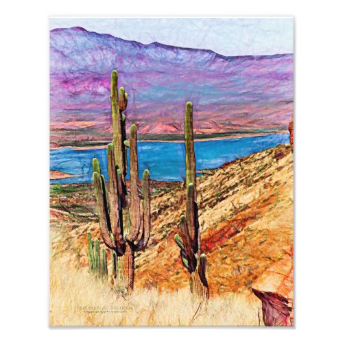 Saguaro Cacti Blue Lake Purple Mountains Arizona Photo Print