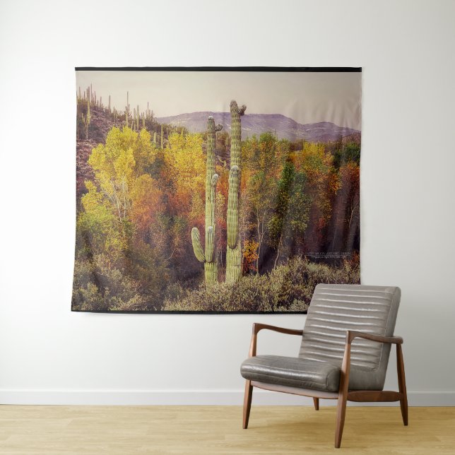 Saguaro Cacti Desert Southwest Arizona Fall Colors Tapestry (In Situ (Horizontal))