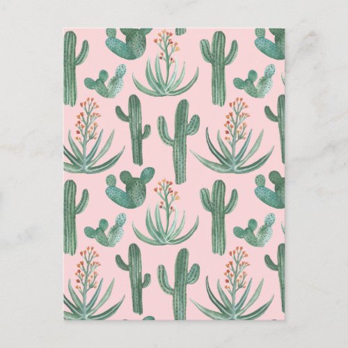 Saguaro Cactus Aloe Watercolor Pattern Simple Chic Postcard