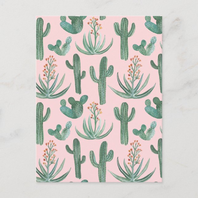 Saguaro Cactus Aloe Watercolor Pattern Simple Chic Postcard (Front)