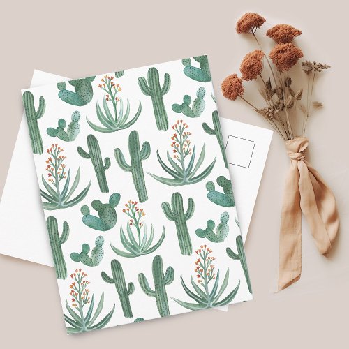 Saguaro Cactus Aloe Watercolor Pattern Simple Chic Postcard