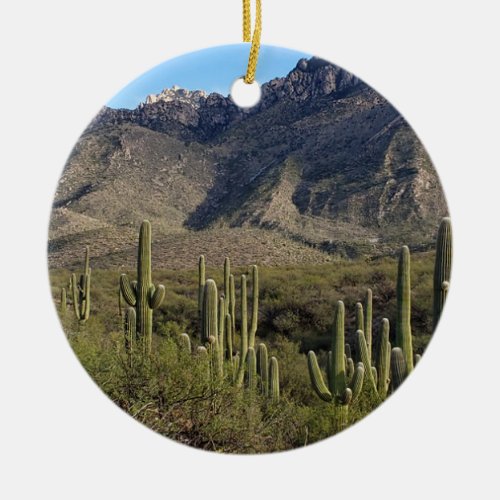 Saguaro Cactus and Catalina Mountains Tucson AZ Ceramic Ornament