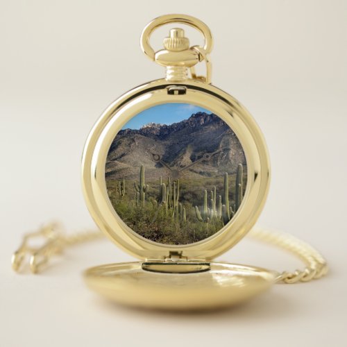Saguaro Cactus and Catalina Mountains Tucson AZ Pocket Watch