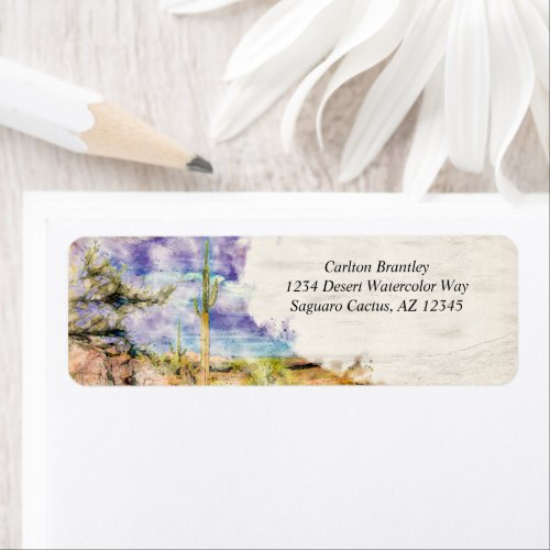 Saguaro Cactus Arizona Desert Purple Watercolor Label