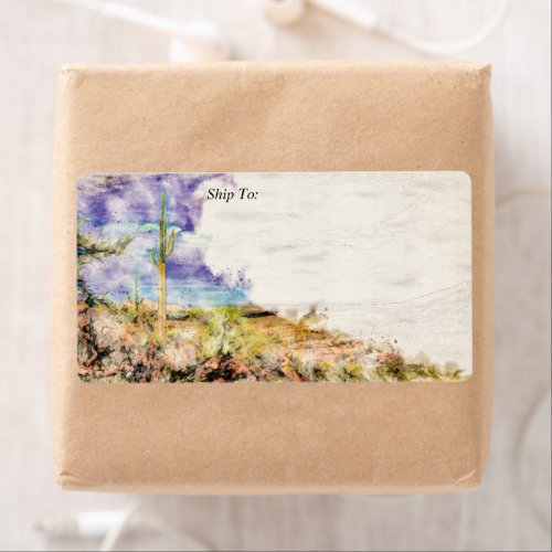 Saguaro Cactus Arizona Desert Purple Watercolor Label