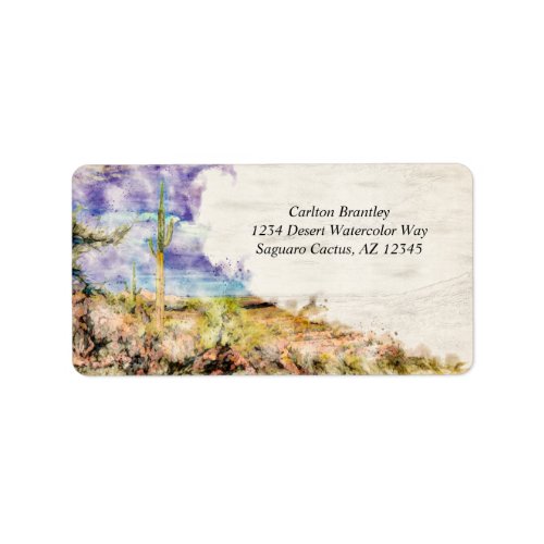 Saguaro Cactus Arizona Desert Purple Watercolor Label