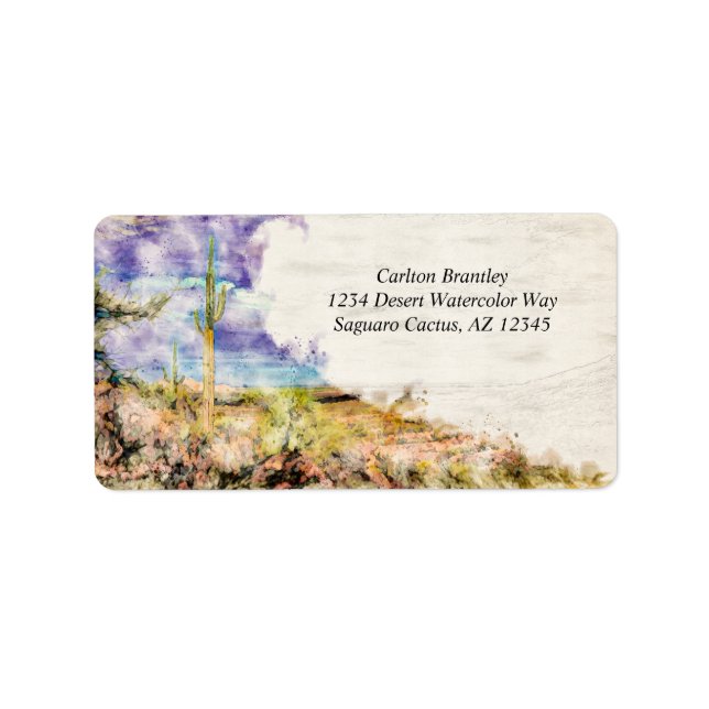 Saguaro Cactus Arizona Desert Purple Watercolor Label (Front)