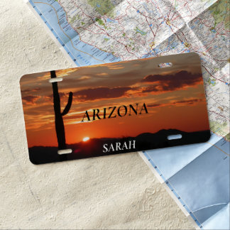Saguaro Cactus Arizona Sunset Cacti Boho  License Plate