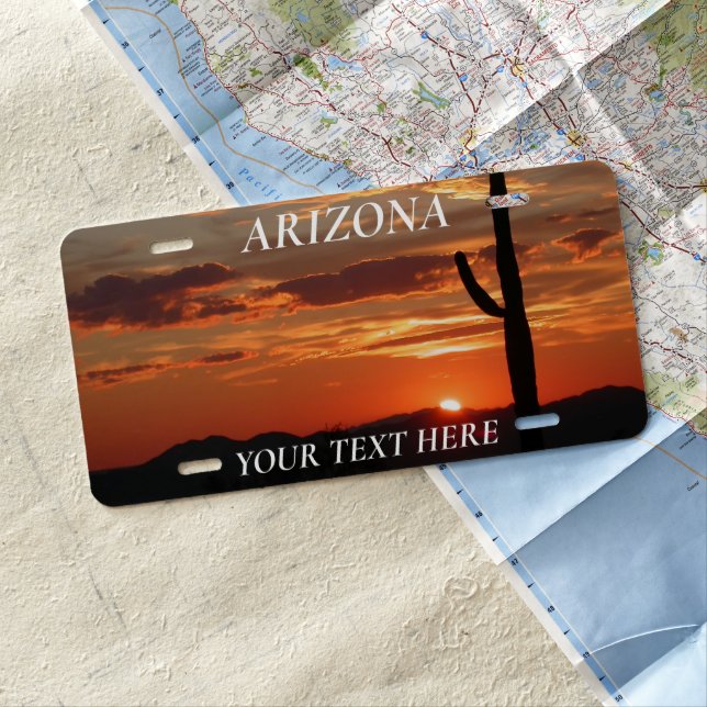 Saguaro Cactus Arizona Sunset Cacti Boho  License Plate (In Situ)