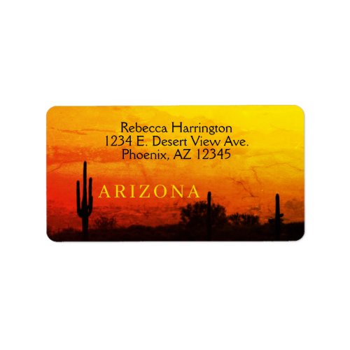 Saguaro Cactus Arizona Sunset Red Orange  Yellow Label