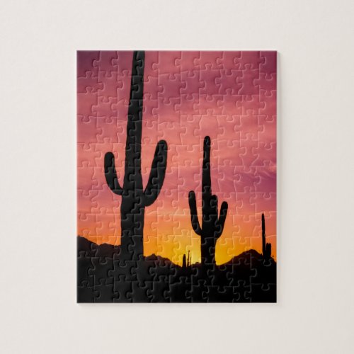 Saguaro cactus at sunrise Arizona Jigsaw Puzzle