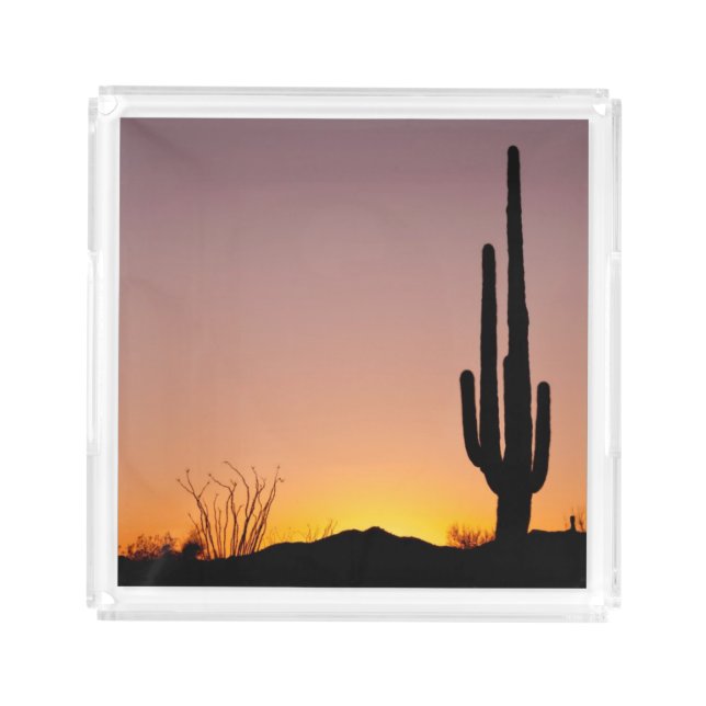 Saguaro Cactus at Sunset Acrylic Tray (Front)