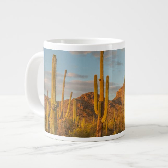 Saguaro cactus at sunset, Arizona Large Coffee Mug (Front Left)