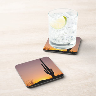 Saguaro Cactus at Sunset Beverage Coaster