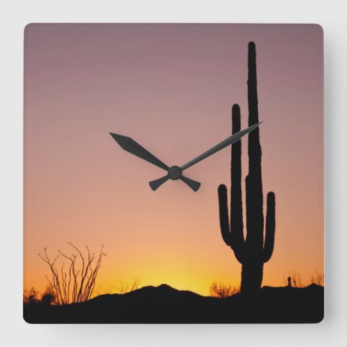 Saguaro Cactus at Sunset Square Wall Clock