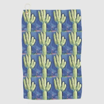 Saguaro Cactus Blue Golf Towel by ChasingHummers at Zazzle