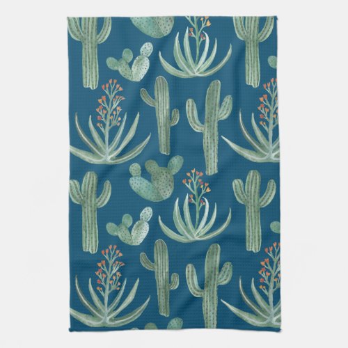 Saguaro Cactus Desert Aloe Pattern Watercolor Kitchen Towel