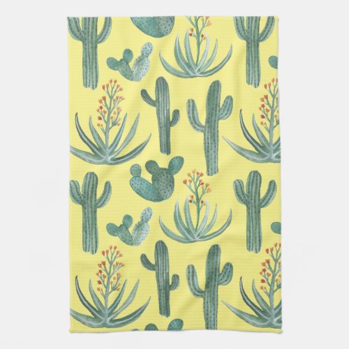 Saguaro Cactus Desert Aloe Pattern Watercolor Kitchen Towel