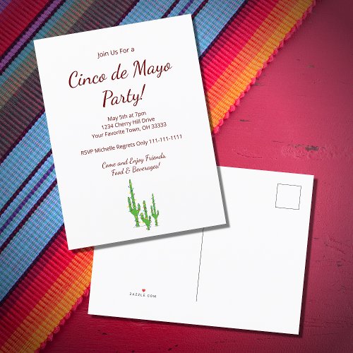 Saguaro Cactus Desert Cinco de Mayo Party     Invitation Postcard