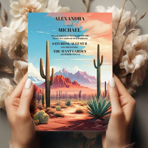 Saguaro Cactus Desert Landscape Wedding  Invitation