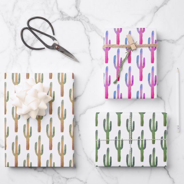 Saguaro Cactus Desert Plants Christmas Gift Wrapping Paper Sheets (Front)