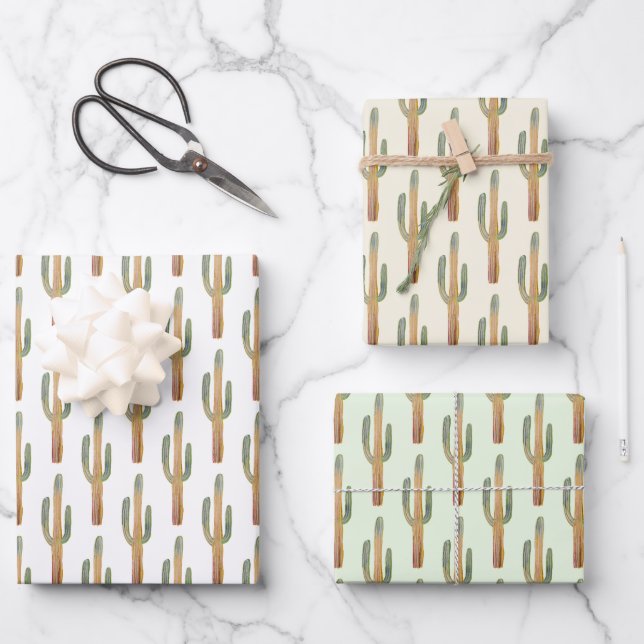 Saguaro Cactus Desert Plants Earthy Neutral Gift  Wrapping Paper Sheets (Front)