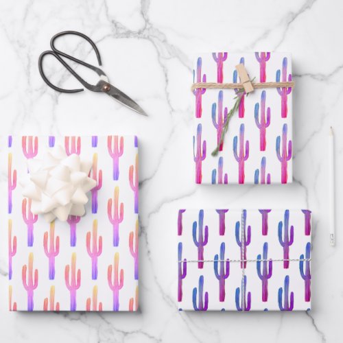 Saguaro Cactus Desert Plants Purple Blue Cute Gift Wrapping Paper Sheets