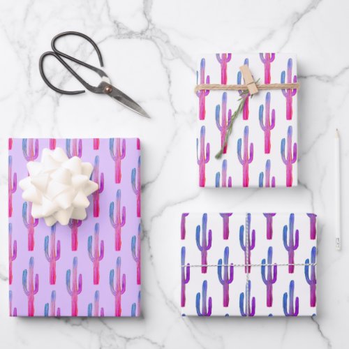 Saguaro Cactus Desert Plants Purple Blue Cute Gift Wrapping Paper Sheets