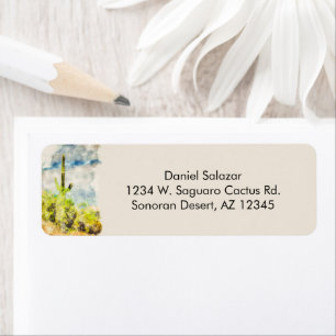 Saguaro Cactus Desert Scene Digital Watercolor Label