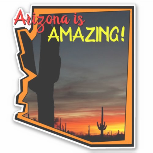 Saguaro Cactus Desert Sunset Arizona Map Outline Sticker