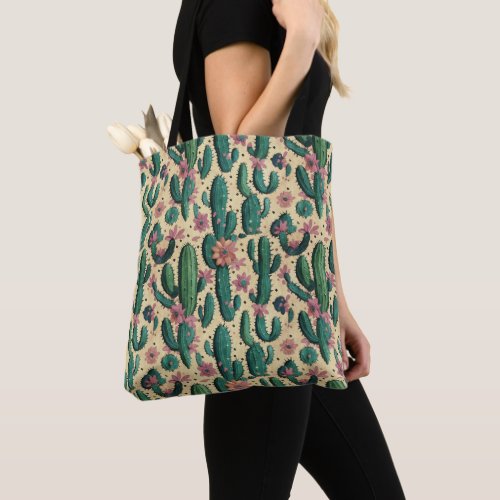 Saguaro Cactus Floral Seamless Pattern Tote Bag