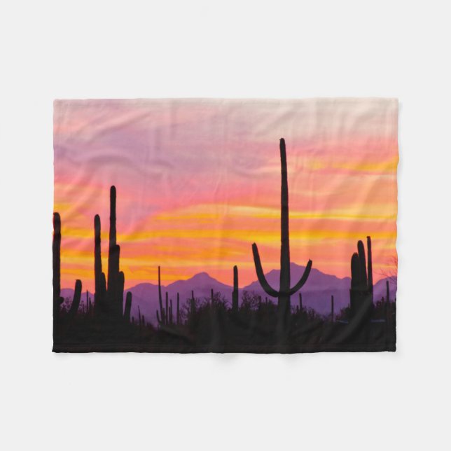 Saguaro Cactus Forest at Sunset Fleece Blanket (Front (Horizontal))