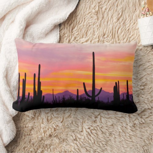 Saguaro Cactus Forest at Sunset Lumbar Pillow